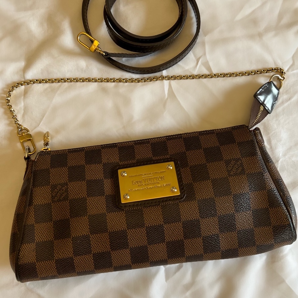 Authentic LOUIS VUITTON Damier Ebene Eva Clutch/Crossbody Bag